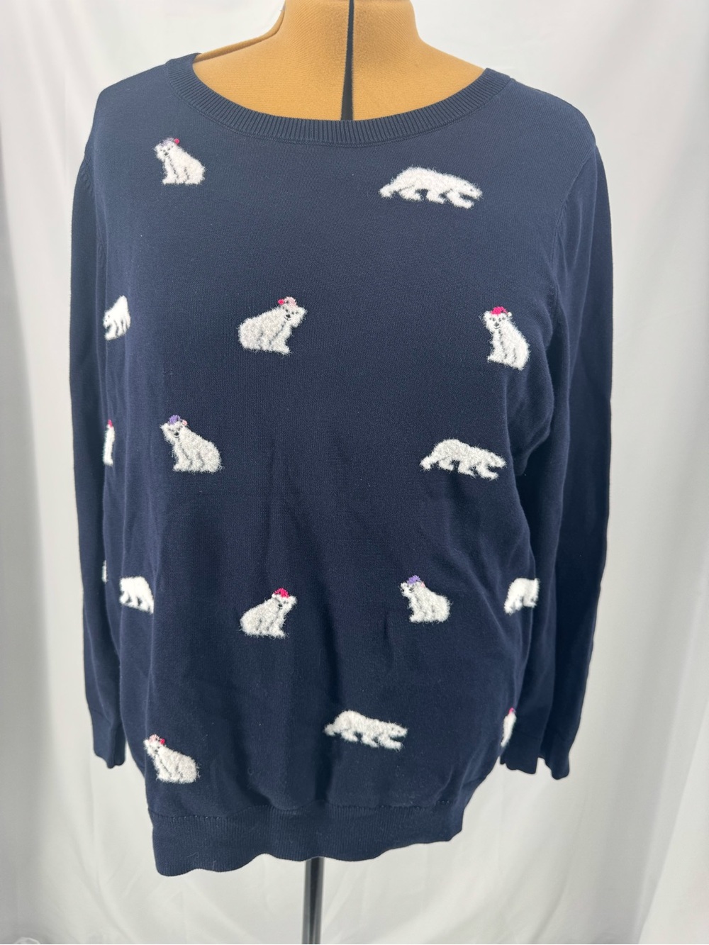 Talbots Navy Crewneck Sweater with White Polar Bear Motifs 0319